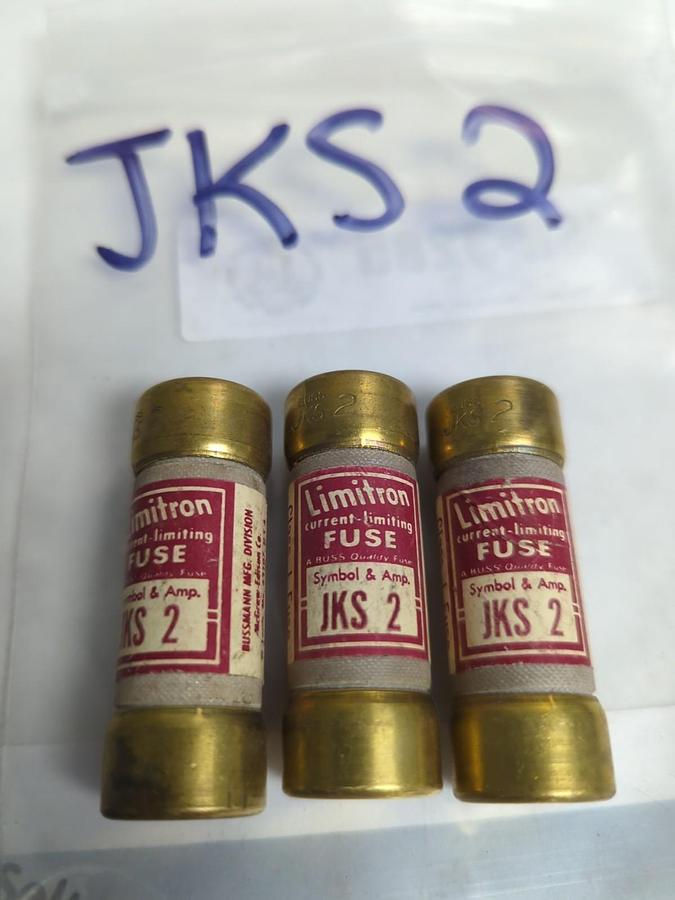 Used COOPER BUSSMANN,JKS-2,LIMITRON 2 AMP FUSE LOT OF 3 PRE-OWNED