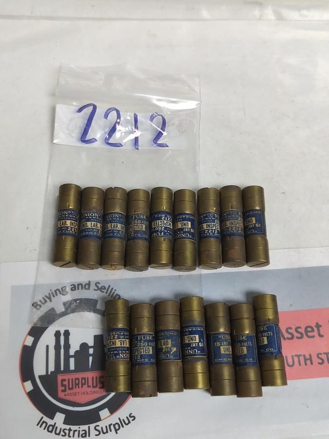 UNION,2212,RENEWABLE FUSE 15 AMP LOT OF 16 PRE-OWNED