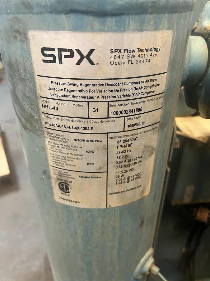 Used SPX HANKINSON,HHL40,REGENERATIVE DESICCANT COMPRESSED AIR DRYER 40CFM 1PH