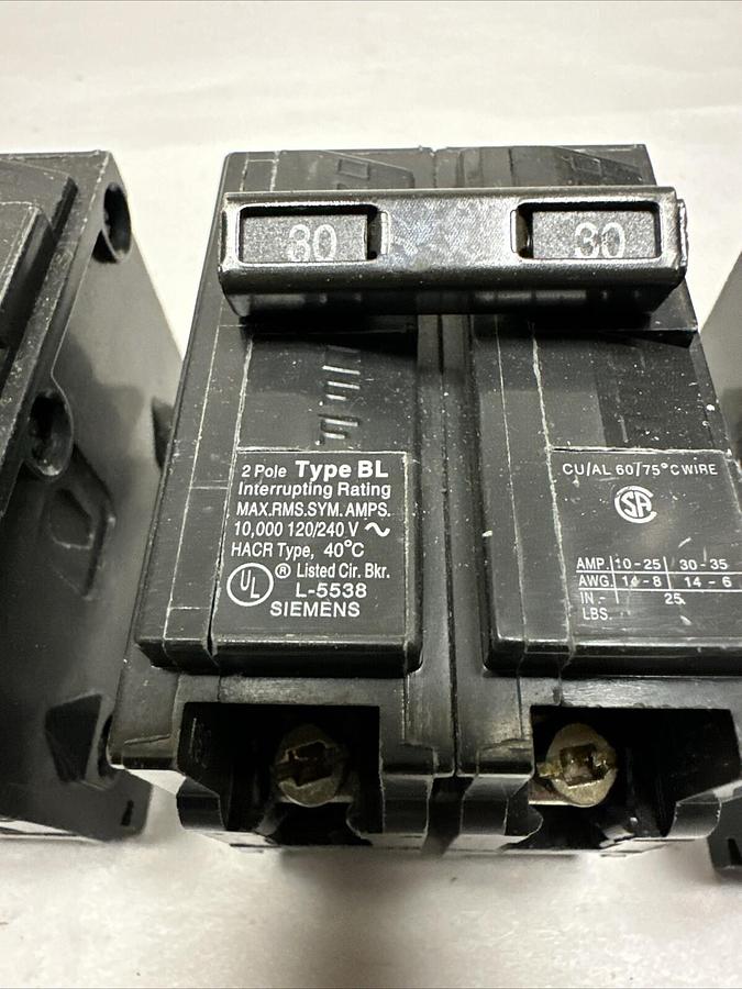 Used Siemens,B230,120/240V 2 Pole 30 AMP Bolt On Circuit Breaker LOT of 3