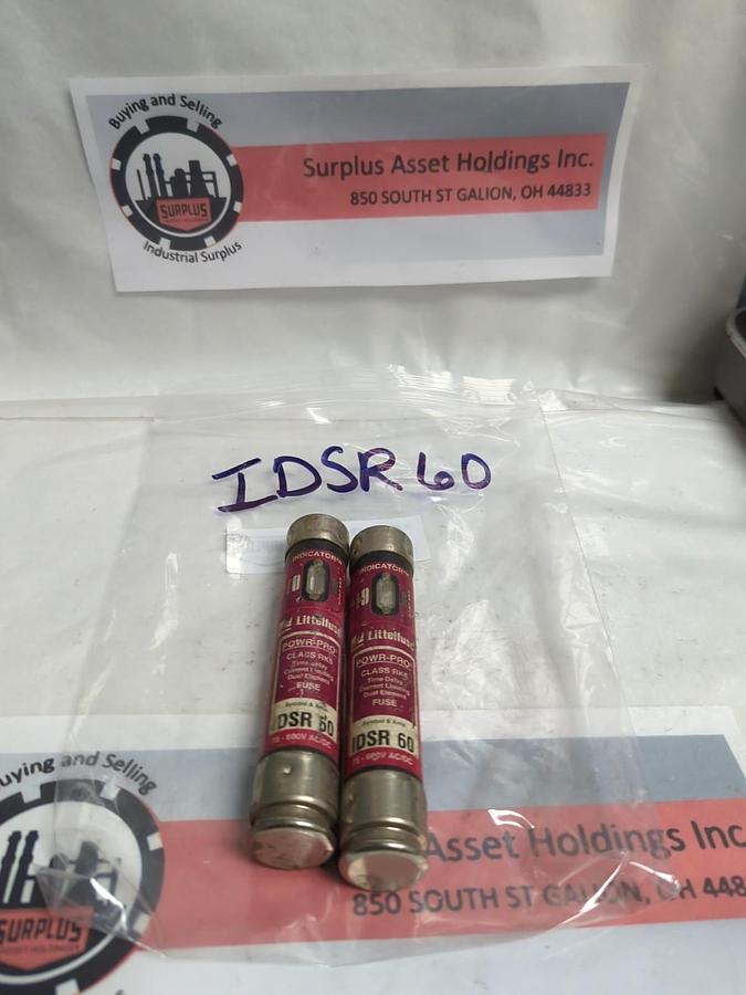 Used LITTELFUSE,IDSR60,INDICATOR 60 AMP FUSE LOT OF 2 PRE-OWNED