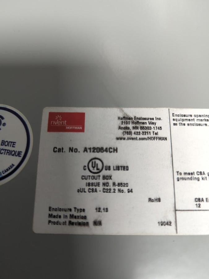 HOFFMANN,A12064CH,JUNCTION BOX/ENCLOSURE 12 IN X 6IN X 4IN NOS