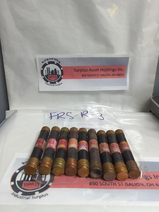 Used COOPER BUSSMANN,FRS-R-3,FUSETRON 3 AMP FUSE LOT OF 9 PRE-OWNED