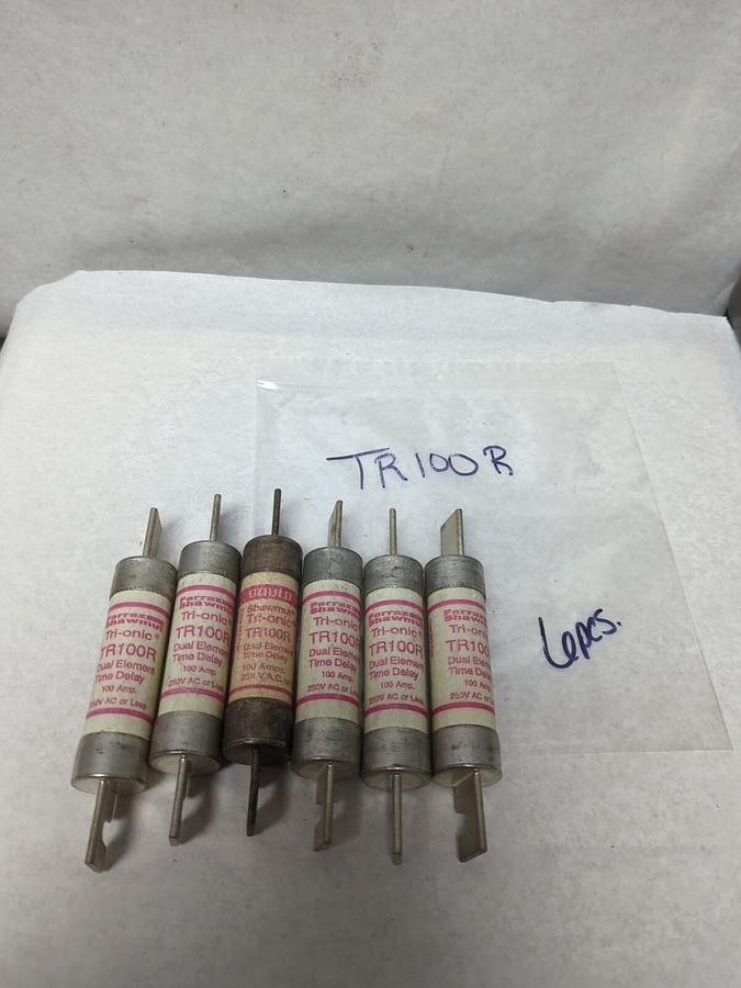 Used FERRAZ SHAWMUT,TR100R,TRI-ONIC 100 AMP FUSE LOT OF 6 PRE-OWNED
