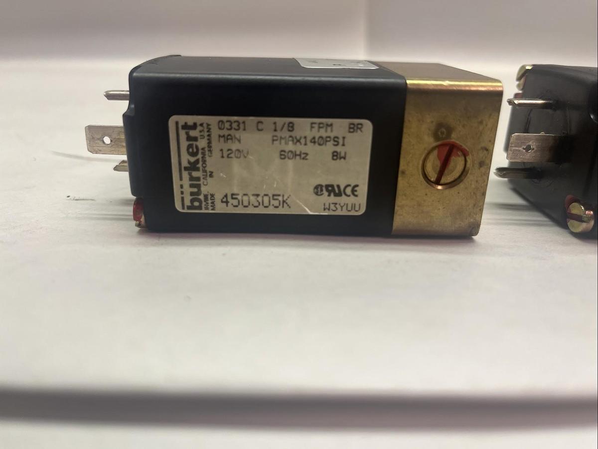 Used BURKERT,450305K,SOLENOID VALVE 120V 140PSI LOT OF 2