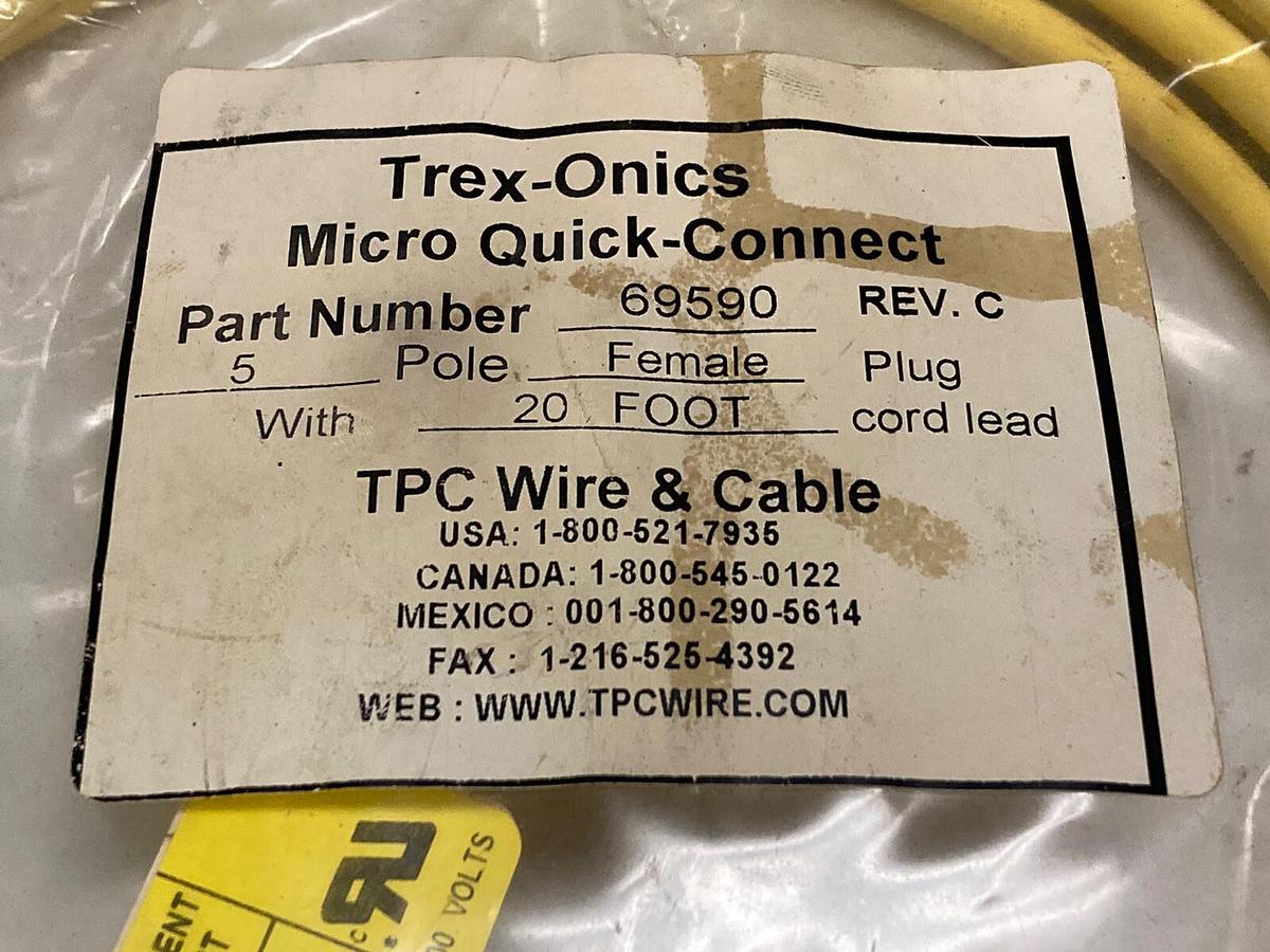 Used Trex-Onics,69590,5-Pole Female Plug 20FT Micro Quick Connect Cable