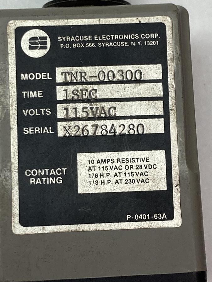 Used Syracuse Electronic,TNR-00300,Time Delay Relay 115VAC