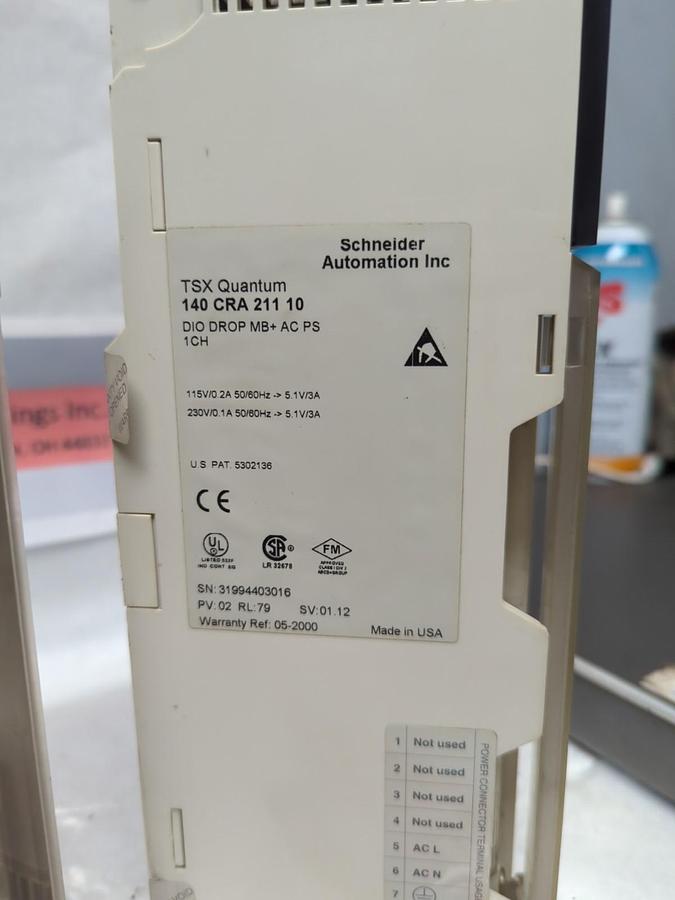 Used SCHNEIDER AUTOMATION,140 CRA 211 10,TSX QUANTUM MB+ DROP AC MODULE LOT OF 2 USED