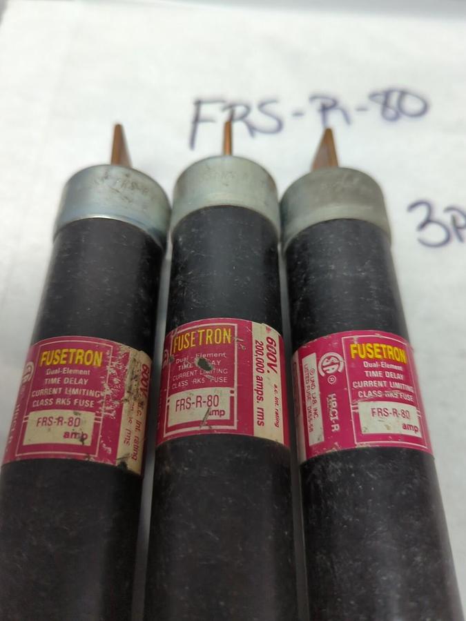 Used COOPER BUSSMANN,FRS-R-80,FUSETRON 80 AMP FUSE LOT OF 3 PRE-OWNED