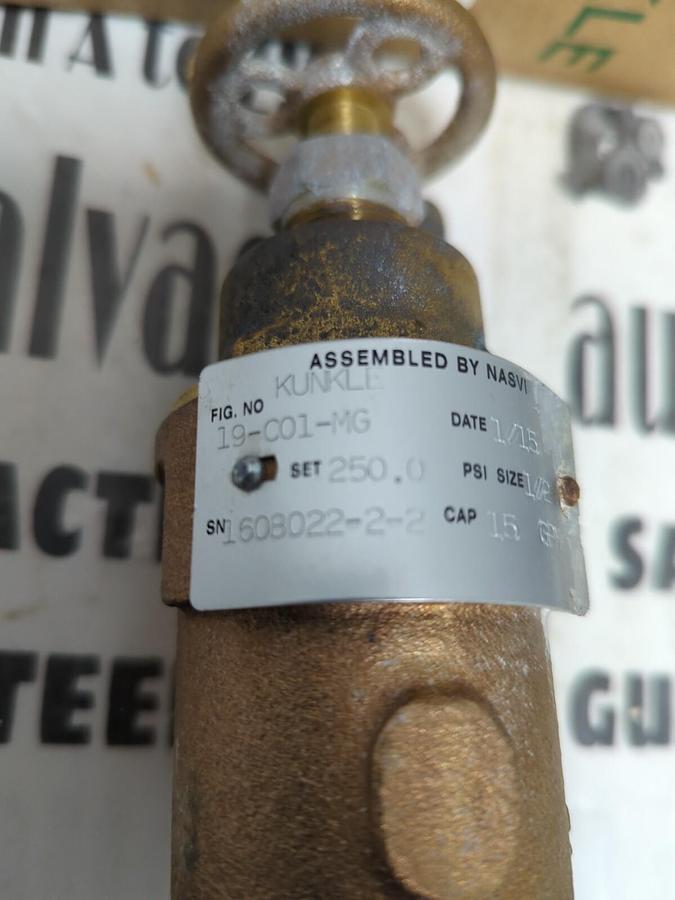 KUNKLE,0019-C01-MG,BRASS RELIEF VALVE 15 GPM  1/2 INCH NOS