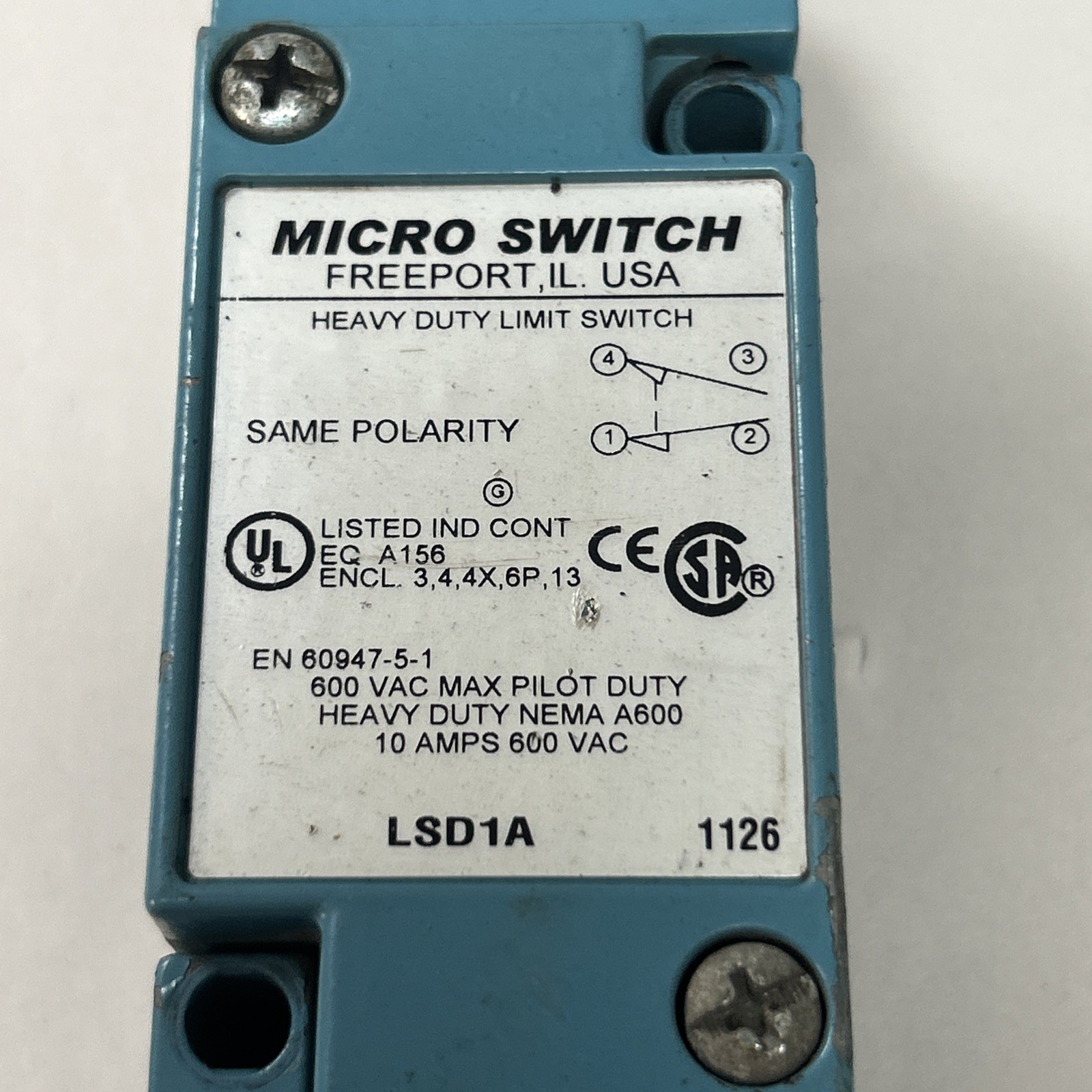 Used HONEYWELL MICRO SWITCH,LSD1A,HEAVY DUTY LIMIT SWITCH