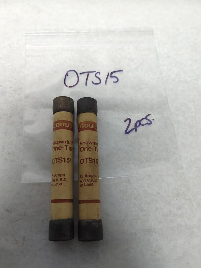 Used GOULD SHAWMUT,OTS15,ONE-TIME 15 AMP FUSE LOT OF 2 PRE-OWNED