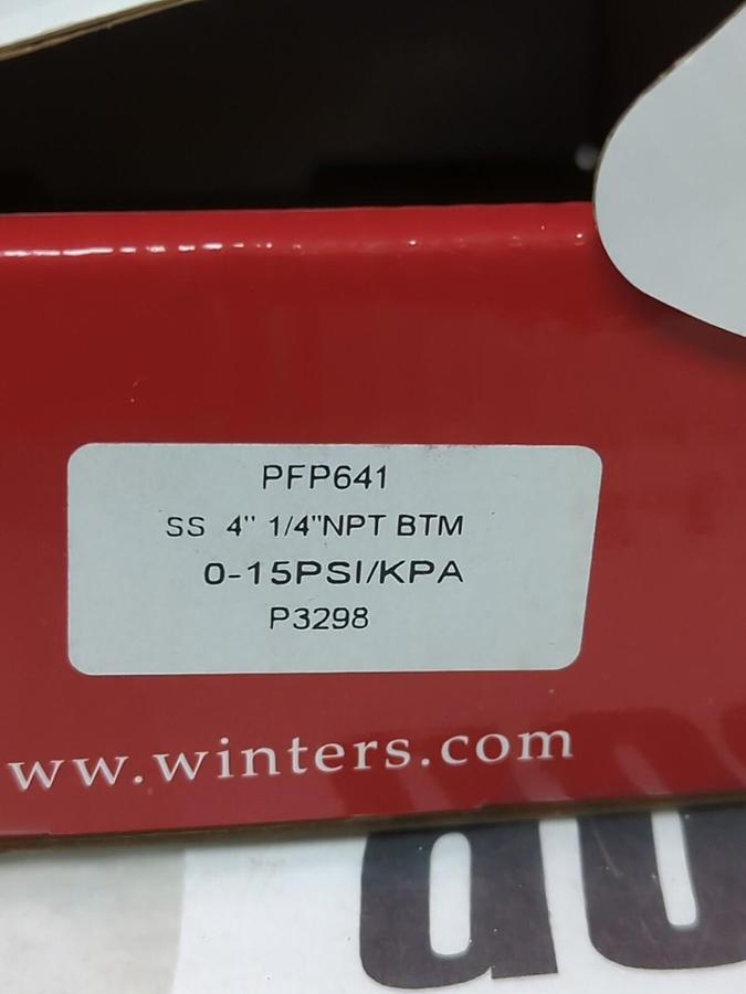 WINTERS,PFP641,SS 4 IN GAUGE 1/4 IN NPT 0-15 PSI/KPA NOS