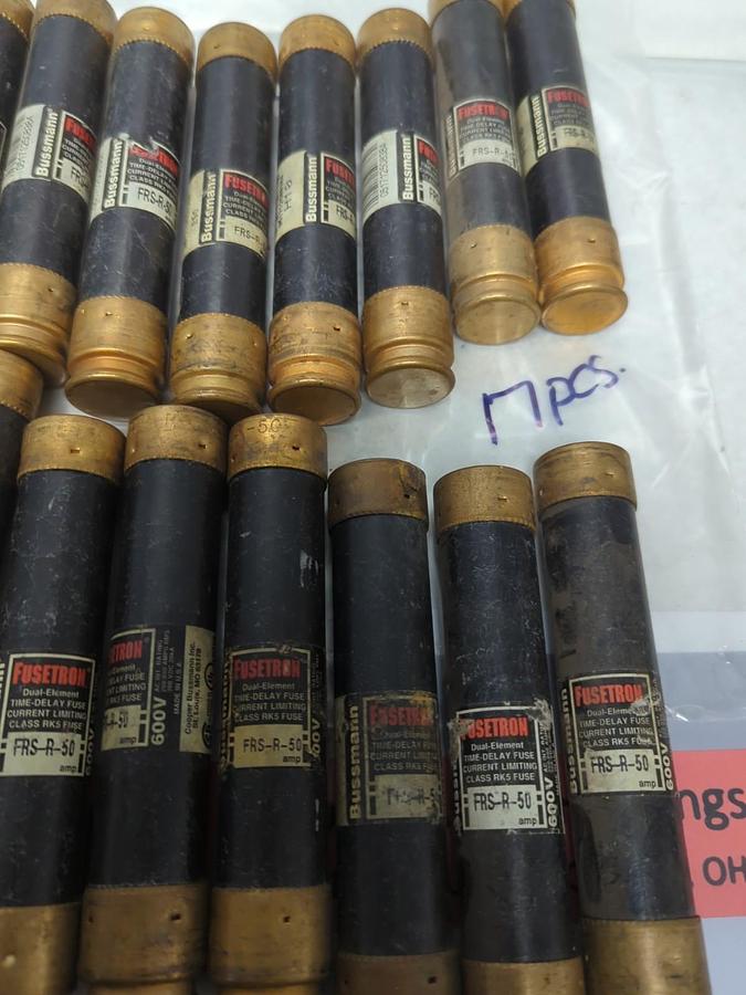 Used COOPER BUSSMANN,FRS-R-50,FUSETRON 50 AMP FUSE LOT OF 17 PRE-OWNED