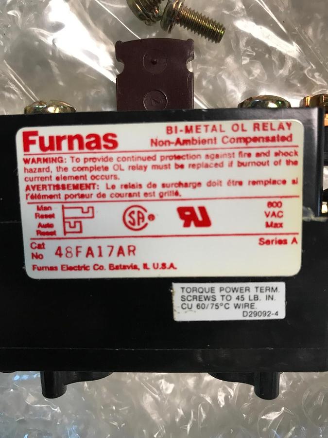 Furnas,48FA17AR,Thermal Over load Relay Series A lot of 3