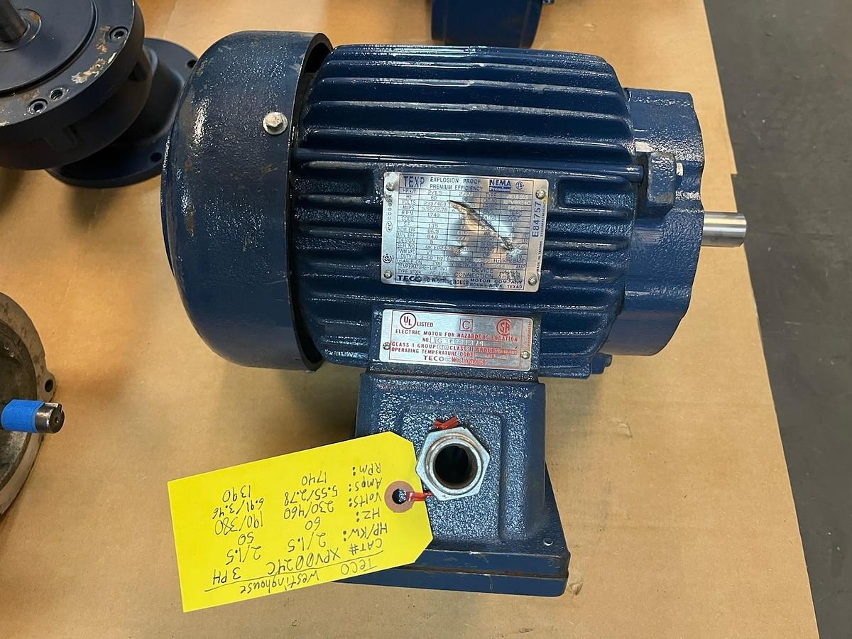 Used TECO,XPV0024C,EXPLOSION PROOF MOTOR 2HP 1740RPM 230/460V 3PH 145TC