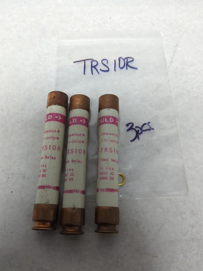 Used GOULD SHAWMUT,TRS10R,TRI-ONIC 10 AMP FUSE LOT OF 3 PRE-OWNED