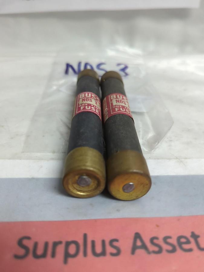 Used COOPER BUSSMANN,NOS 3,ONE-TIME 3 AMP FUSE LOT OF 2 PRE-OWNED
