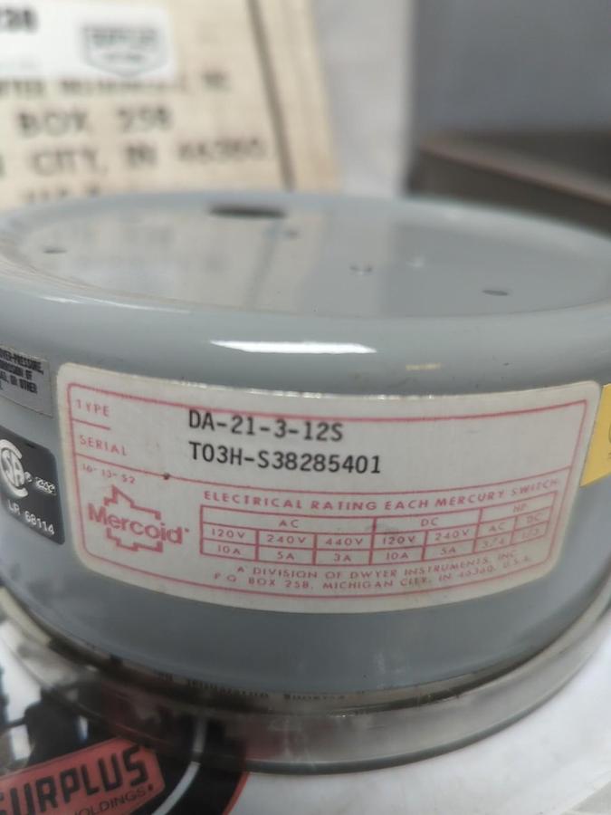 MERCOID,DA-21-3-12S,PRESSURE SWITCH NOS