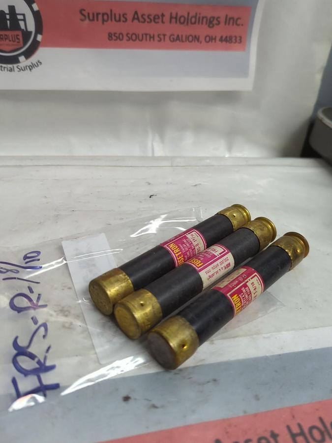 Used COOPER BUSSMANN,FRS-R-1-8/10,FUSETRON 1-8/10 AMP FUSE LOT OF 3 PRE-OWNED