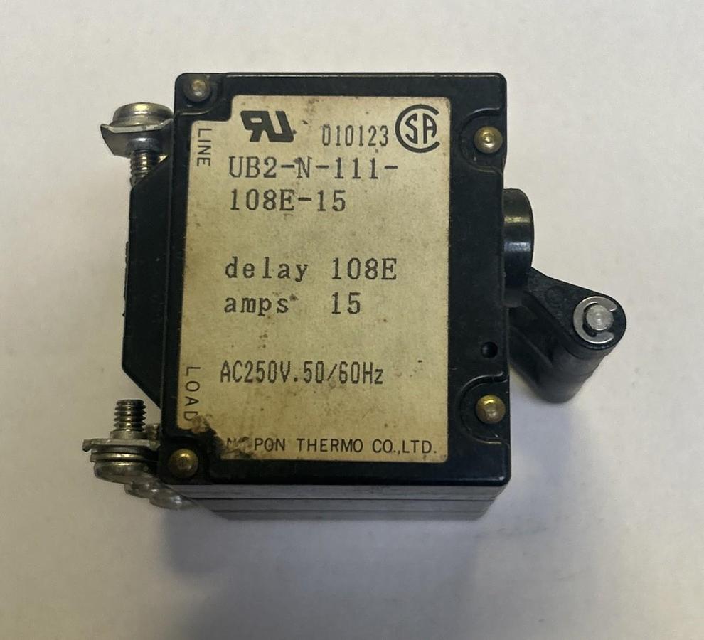 Used NIPPON THERMO,UB2-N-111-108E-15,CIRCUIT BREAKER 15A 250V 3P