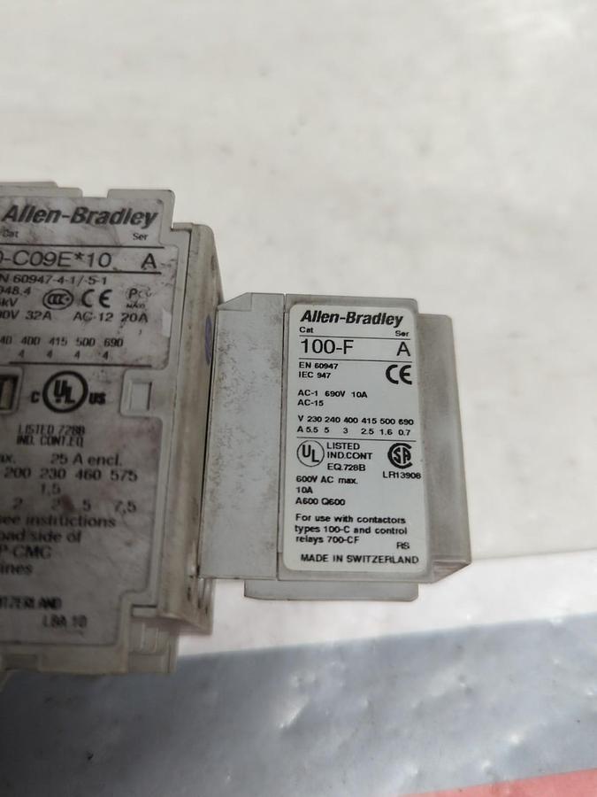 Used ALLEN BRADLEY,100-C09E*10,CONTACTOR WITH 100-F AUX PRE-OWNED