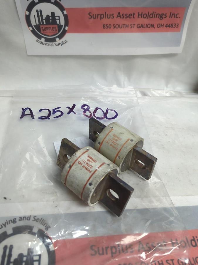 Used SHAWMUT,A25X800,AMP-TRAP FUSE 800 AMP LOT OF 2 PRE-OWNED