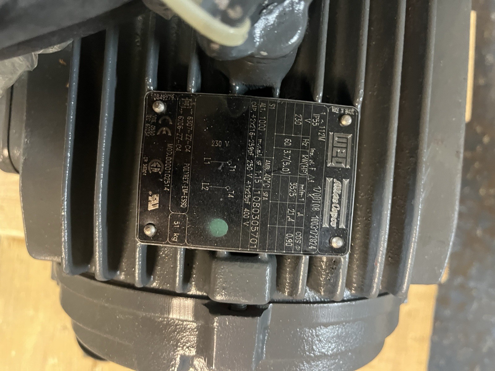 Used WEG ATLAS COPCO,112M,5HP SINGLE PHASE MOTOR 230V 1PH 3525