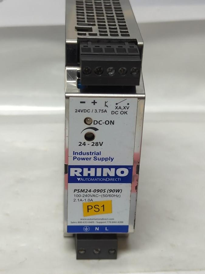 Used RHINO,PSM24-090S,POWER SUPPLY 90W 100-240VAC 50/60HZ 2.1A-1.0A PRE-OWNED