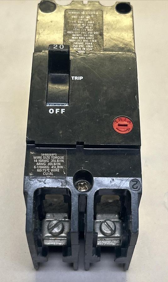 Used GENERAL ELECTRIC,TEYM0220,CIRCUIT BREAKER 20A 277V 2P