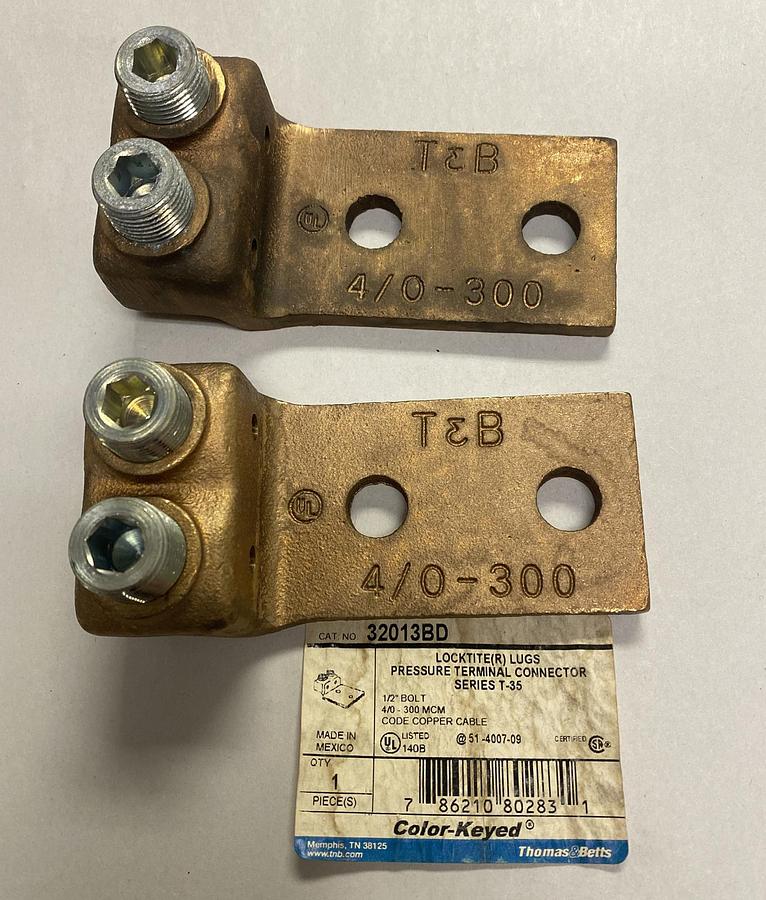 THOMAS & BETTS,32013BD,LOCKTITE LUGS PRESSURE TERMINAL CONNECTOR LOT OF 2 NOS