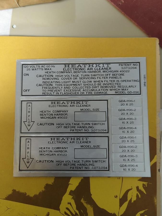 HEATHKIT,GD-1196,ELECTRONIC AIR CLEANER NEW IN BOX