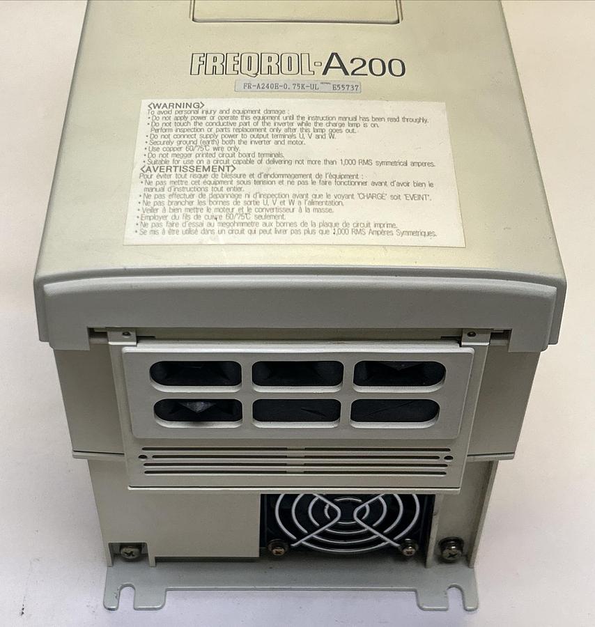 Used MITSUBISHI,FR-A240E-0.75K-UL,INVERTER DRIVE 1HP