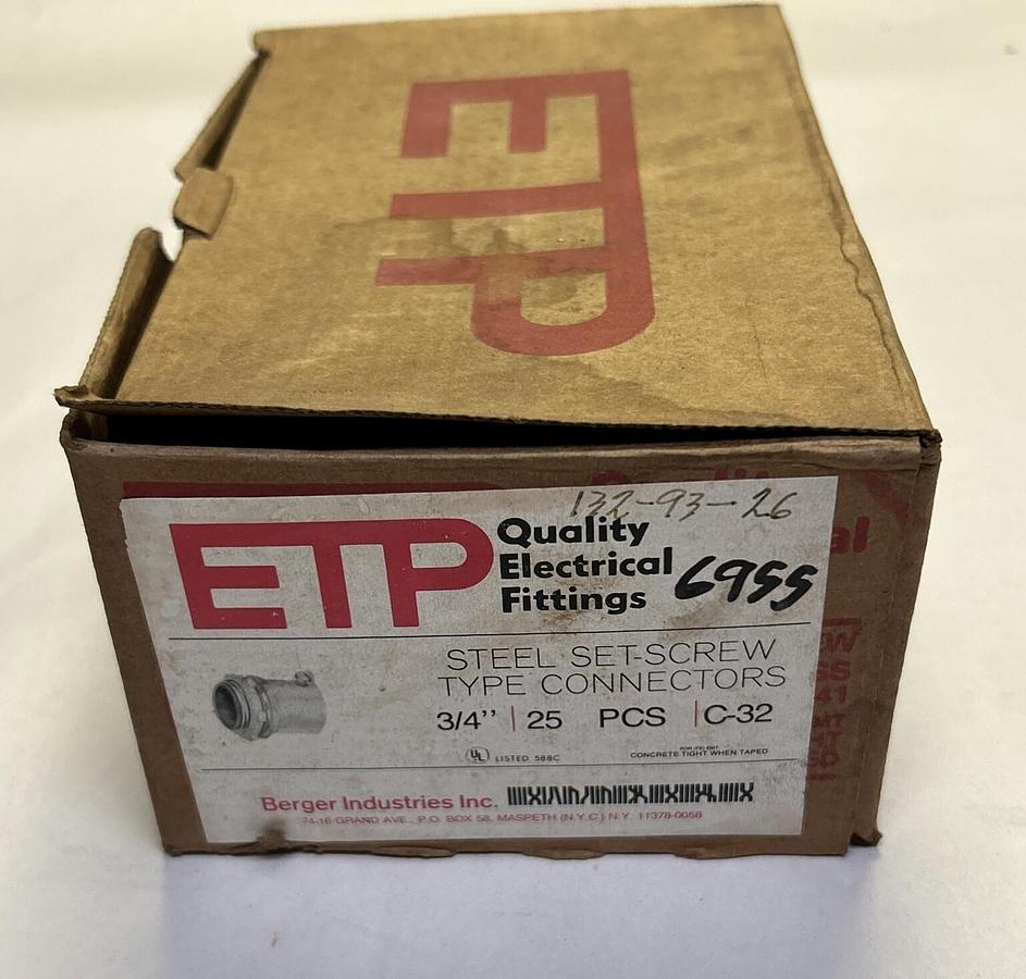 ETP,C-32,STEEL SET SCREW CONNECTORS 3/4IN LOT OF 25 NEW