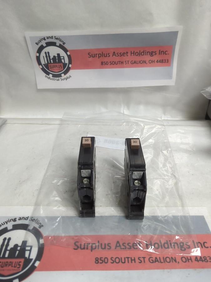 Used CUTLER HAMMER,CH130,CIRCUIT BREAKER 1-POLE 30 AMP LOT OF 2 PRE-OWNED