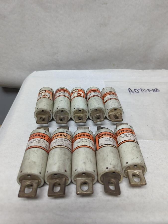 Used FERRAZ SHAWMUT,A070F100,SEMI-CONDUCTOR 100 AMP FUSE LOT OF 10 PRE-OWNED