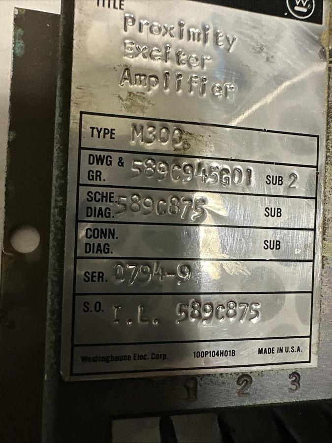 Westinghouse,M300,Proximity Exciter Amplifier 589C945G01