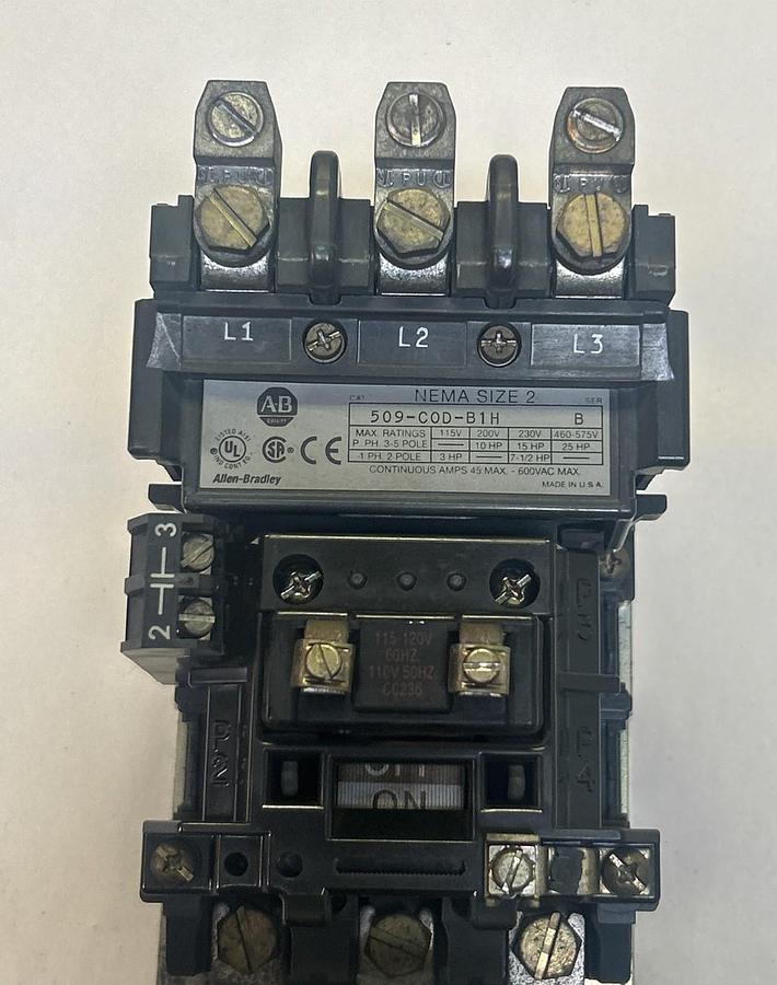 Used ALLEN BRADLEY,509-COD-B1H,SIZE 2 MOTOR STARTER 45A 600V