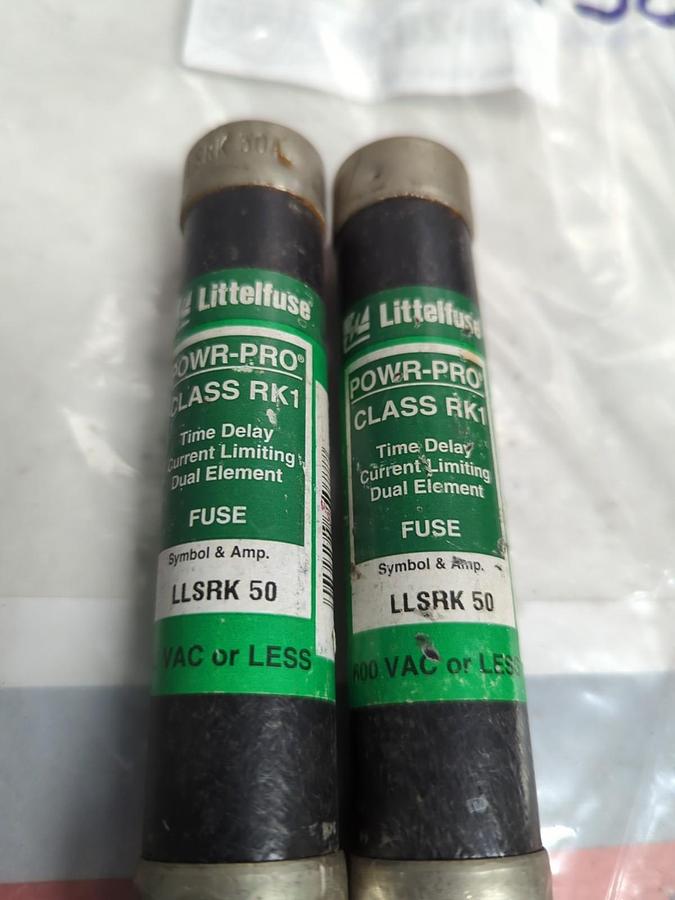 Used LITTELFUSE,LLSRK50,50 AMP FUSE LOT OF 2 PRE-OWNED
