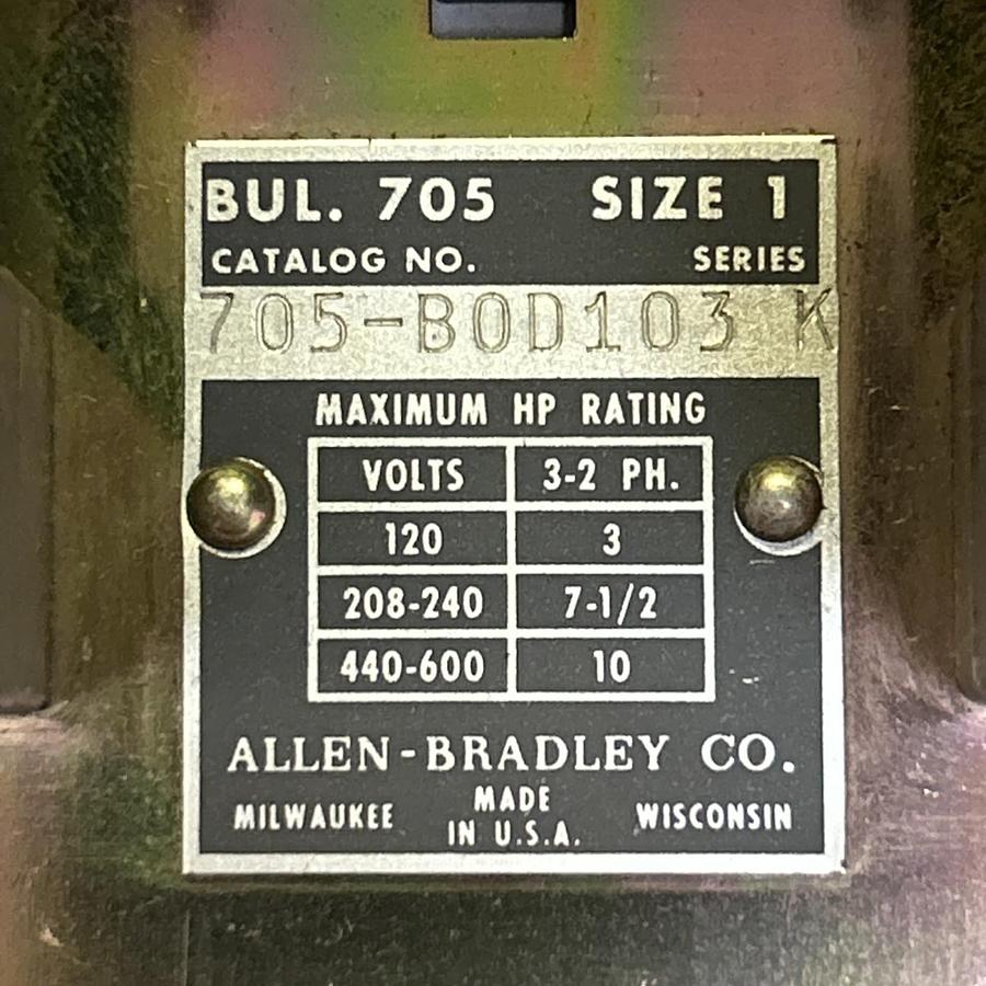 Used ALLEN BRADLEY,705-B0D103,SIZE 1 REVERSING STARTER