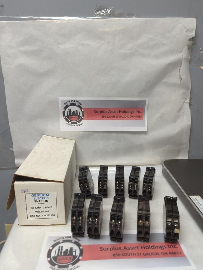 Used GENERAL ELECTRIC,THQP2150,CIRCUIT BREAKER 50 AMP 2-POLE LOT OF 10 PRE-OWNED