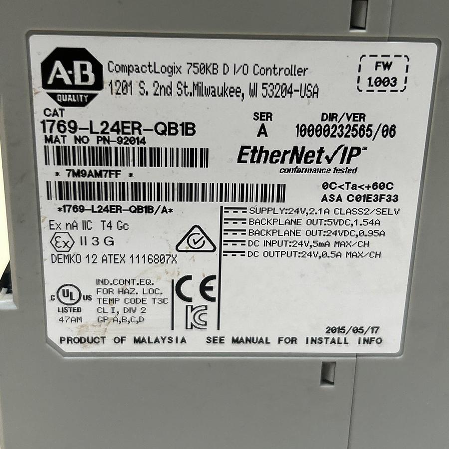 Used ALLEN BRADLEY,1769-L24ER-QB1B,COMPACTLOGIX CONTROLLER