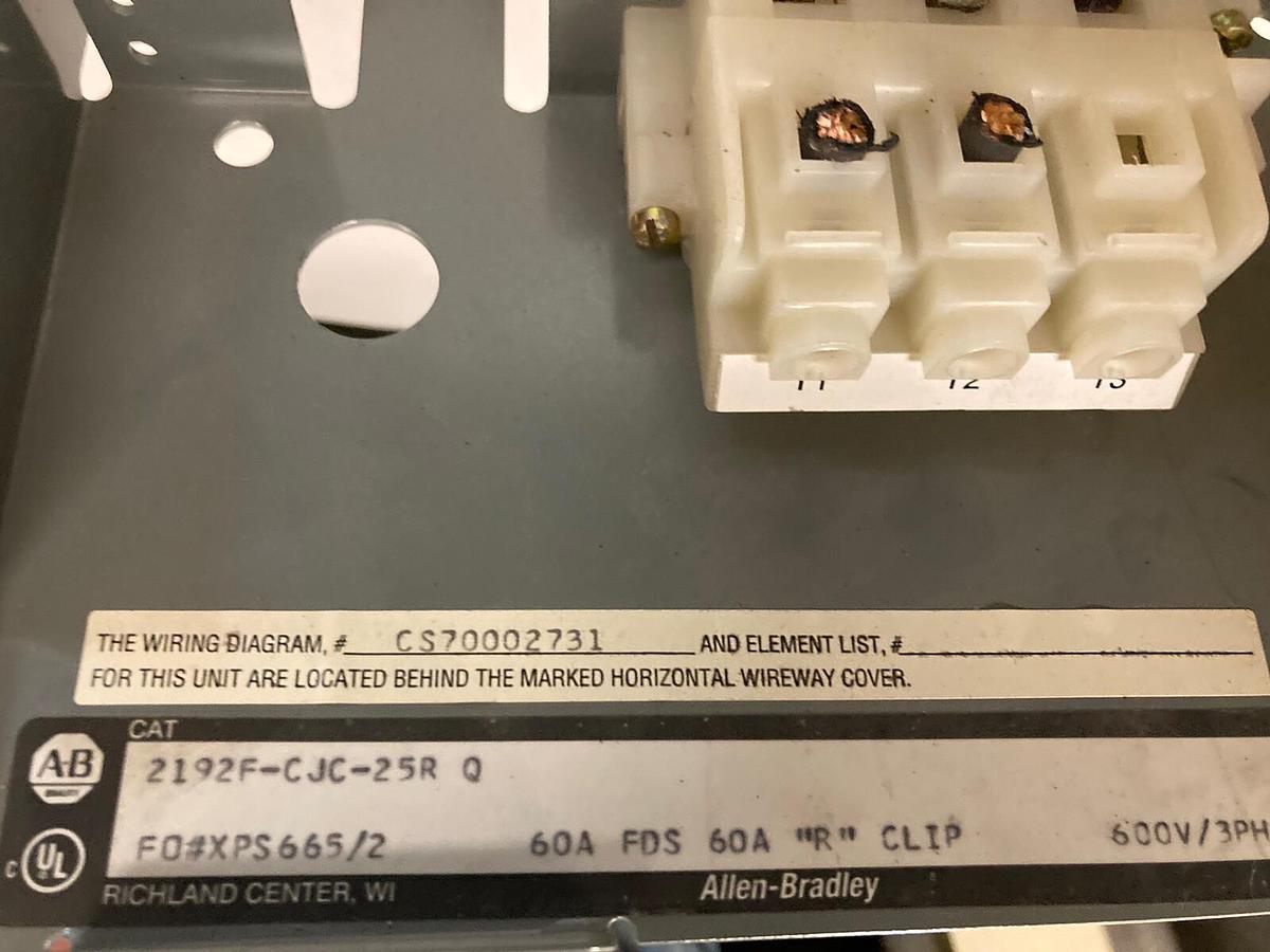 Used Allen Bradley,2100 2192F,30 Amp 12 INCH Fused MCC Disconnect Feeder Bucket