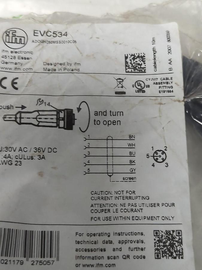 IFM,EVC534,5-PIN CORDSET NOS