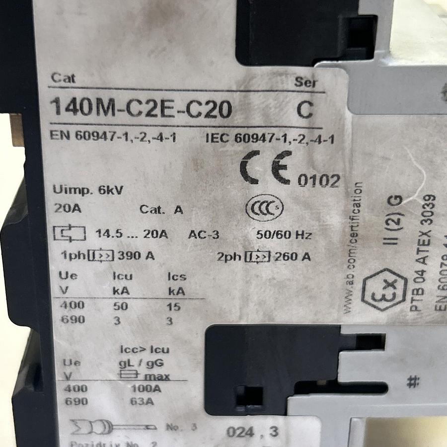 Used ALLEN BRADLEY,140M-C2E-C20,MOTOR PROTECTION CIRCUIT BREAKER 14.5-20A