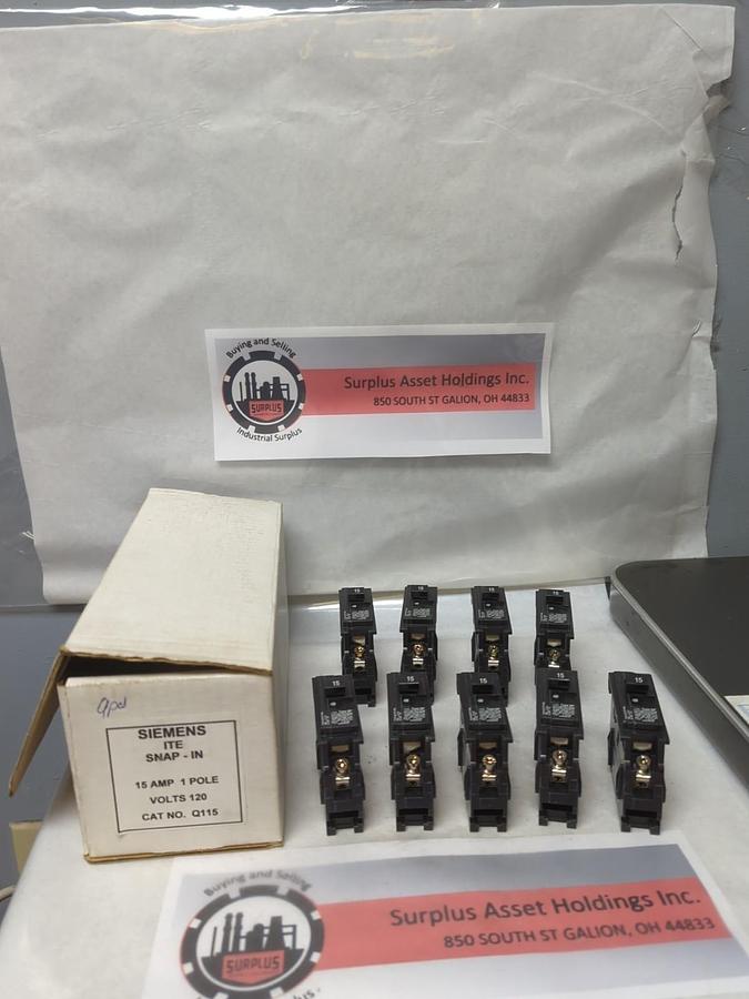 Used SIEMENS,Q115,CIRCUIT BREAKER 15 AMP 1-POLE LOT OF 9 PRE-OWNED