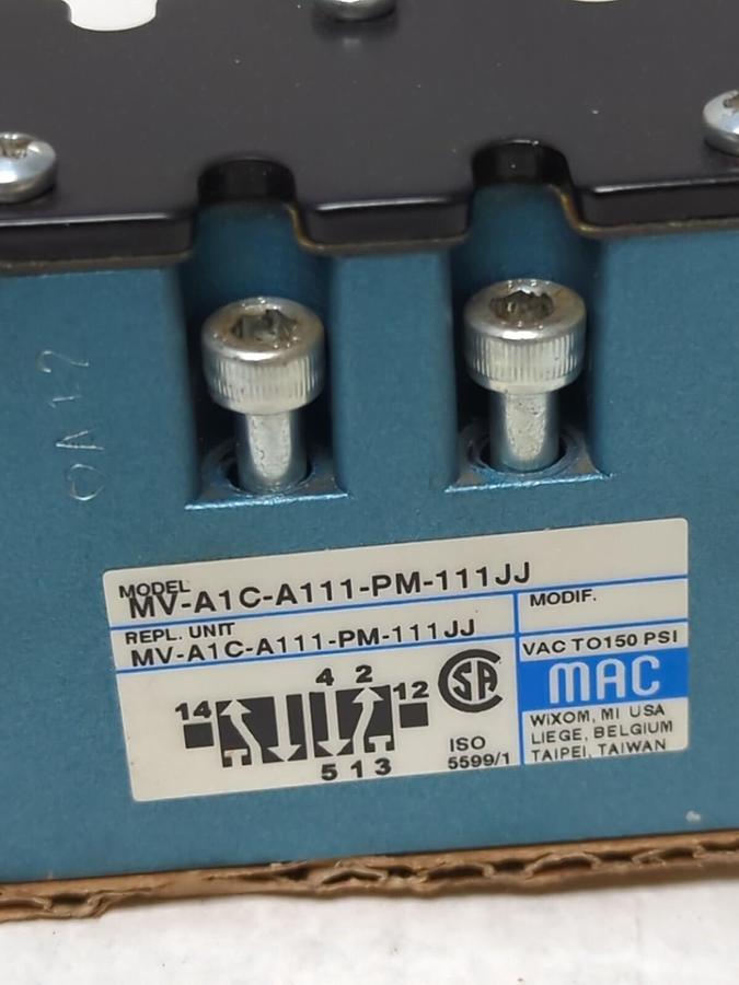 MAC VALVES,MV-A1C-A111-PM-111JJ,SOLENOID VALVE 6.8 WATTS 26 TO 150 PSI NOS