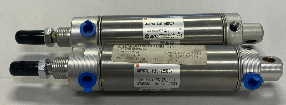 Used SMC,NCMC150-0300-9255CDN,PNEUMATIC CYLINDER LOT OF 2 REFURBISHED