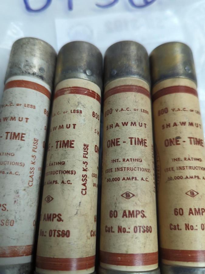 Used GOULD SHAWMUT,OTS60,ONE-TIME 60 AMP FUSE LOT OF 4 PRE-OWNED