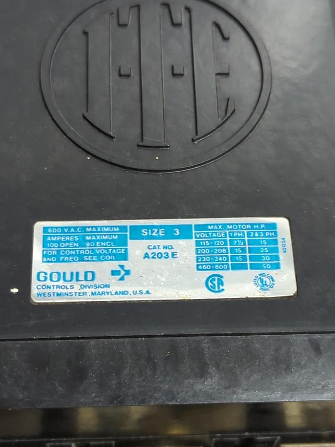Used GOULD I-T-E,A203E,CONTACTOR 600VAC SIZE 3 PRE-OWNED